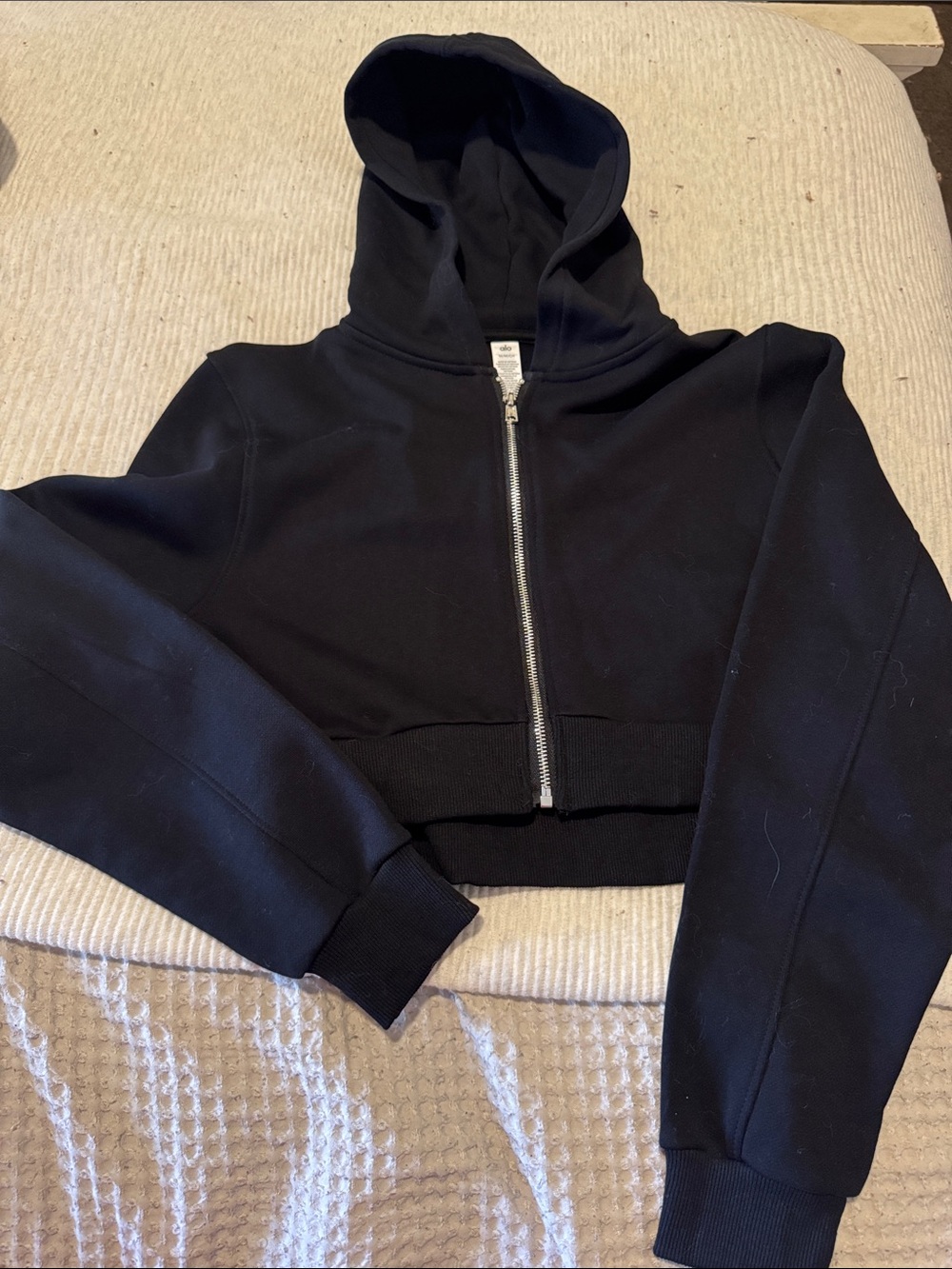 ALO Yoga Black Cropped Zip Hoodie